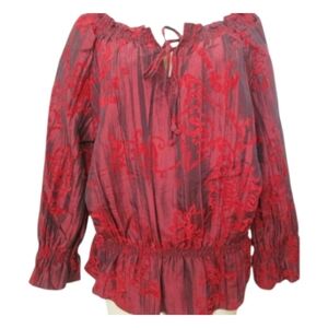 Harve Benard Dark Red/Burgundy Floral Print Long-Sleeve Top